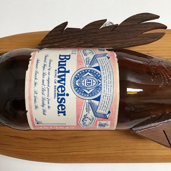 Budweiser Beer Bottle Fish Wall Plaque Wood Handmade Bud Folk Art Bar Decor 80’s - Picture 7 of 16